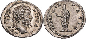 RÖMISCHE KAISERZEIT
Septimius Severus, 193-211 n. Chr. AR-Denar 201 n. Chr. Rom Vs.: SEVERVS PIVS AVG, Kopf mit Lorbeerkranz n. r., Rs.: FVNDAT-OR PA...