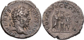 RÖMISCHE KAISERZEIT
Septimius Severus, 193-211 n. Chr. AR-Denar 208 n. Chr. Rom Vs.: SEVERVS PIVS AVG, Kopf mit Lorbeerkranz n. r., Rs.: VOTA SVSCEPT...