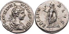 RÖMISCHE KAISERZEIT
Caracalla, 198-217 n. Chr. AR-Denar 199 n. Chr. Laodicea ad Mare Vs.: IMP CAE M AVR A-NT AVG P TR P II, drapierte Büste mit Lorbe...