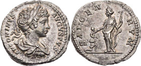 RÖMISCHE KAISERZEIT
Caracalla, 198-217 n. Chr. AR-Denar 199-201 n. Chr. Rom Vs.: ANTONINVS AVGVSTVS gepanzerte und drapierte Büste mit Lorbeerkranz n...