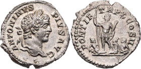 RÖMISCHE KAISERZEIT
Caracalla, 198-217 n. Chr. AR-Denar 207 n. Chr. Rom Vs.: ANTONINVS PIVS AVG, Kopf mit Lorbeerkranz n. r., Rs.: PONTIF TR P X COS ...