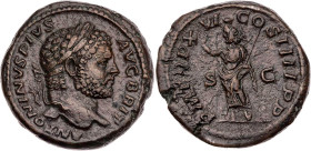 RÖMISCHE KAISERZEIT
Caracalla, 198-217 n. Chr. AE-As 213 n. Chr. Rom Vs.: ANTONINVS PIVS AVG BRIT, Kopf mit Lorbeerkranz n. r., Rs.: P M TR P X-VI CO...