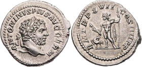 RÖMISCHE KAISERZEIT
Caracalla, 198-217 n. Chr. AR-Denar 214 n. Chr. Rom Vs.: ANTONINVS PIVS AVG GERM, Kopf mit Lorbeerkranz n. r., Rs.: P M TR P XVII...