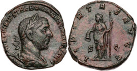 RÖMISCHE KAISERZEIT
Trebonianus Gallus, 251-253 n. Chr. AE-Sesterz Rom Vs.: IMP CAES C VIBIVS TREBONIANVS GALLVS AVG, gepanzerte und drapierte Büste ...