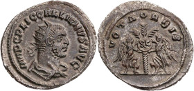RÖMISCHE KAISERZEIT
Gallienus, 253-268 n. Chr. BI-Antoninian 255-256 n. Chr. Samosata Vs.: IMP C P LIC GALLIENVS AVG, gepanzerte und drapierte Büste ...