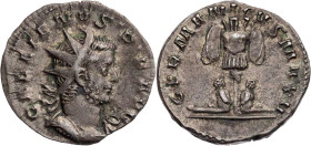 RÖMISCHE KAISERZEIT
Gallienus, 253-268 n. Chr. AR-Antoninian 258 n. Chr. Köln Vs.: GALLIENVS · P · F · AVG, gepanzerte Büste mit Strahlenkrone n. r.,...