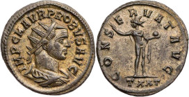RÖMISCHE KAISERZEIT
Probus, 276-282 n. Chr. BI-Antoninian 2. Emission, 276 n. Chr. Ticinum, 3. Offizin Vs.: IMP C M AVR PROBVS AVG, gepanzerte und dr...