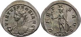 RÖMISCHE KAISERZEIT
Probus, 276-282 n. Chr. BI-Antoninian 3.-4. Emission, 277-278 n. Chr. Ticinum, 4. Offizin Vs.: VIRTVS PROBI A-VG, gepanzerte Büst...