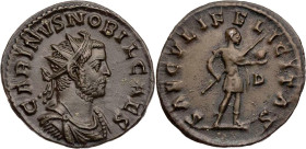RÖMISCHE KAISERZEIT
Carinus Caesar, 282-283 n. Chr. BI-Antoninian 4. Emission, Januar - April 283 n. Chr. Lugdunum, 4. Offizin Vs.: CARINVS NOBIL CAE...