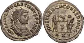 RÖMISCHE KAISERZEIT
Diocletianus, 284-305 n. Chr. BI-Antoninian 285 n. Chr. Antiochia, 3. Offizin Vs.: IMP C C VAL DIOCLETIANVS P F AVG, gepanzerte u...