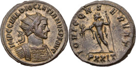 RÖMISCHE KAISERZEIT
Diocletianus, 284-305 n. Chr. BI-Antoninian 285 n. Chr. Ticinum, 1. Offizin Vs.: IMP C C VAL DIOCLETIANVS P F AVG, gepanzerte Büs...
