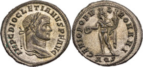 RÖMISCHE KAISERZEIT
Diocletianus, 284-305 n. Chr. AE-Follis 296 n. Chr. Aquileia, 2. Offizin Vs.: IMP C DIOCLETIANVS P F AVG, Kopf mit Lorbeerkranz n...