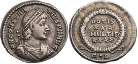 RÖMISCHE KAISERZEIT
Constantius II., 337-361 n. Chr. AR-Siliqua 351-355 n. Chr. Constantinopolis, 4. Offizin Vs.: D N CONSTAN-TIVS P F AVG, gepanzert...