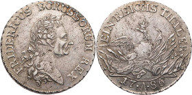 BRANDENBURG - PREUSSEN PREUSSEN, KÖNIGREICH
Friedrich II., 1740-1786. Reichstaler 1786 A Berlin Sogen. Sterbetaler, Vs.: Büste mit Lorbeerkranz n. r....