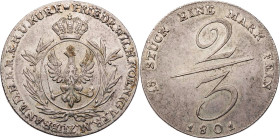BRANDENBURG - PREUSSEN PREUSSEN, KÖNIGREICH
Friedrich Wilhelm III., 1797-1840. 2/3 Taler 1801 Berlin Handelsmünze J. 184; Olding 177. ss-vz
erworben...