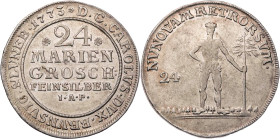 BRAUNSCHWEIG UND LÜNEBURG BRAUNSCHWEIG-WOLFENBÜTTEL, FÜRSTENTUM
Karl I., 1735-1780. 24 Mariengroschen (Feinsilber) 1773 IAP Zellerfeld Vs.: Wert und ...