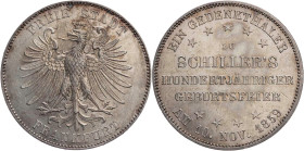 FRANKFURT STADT
 Vereinstaler 1859 Auf den 100. Geburtstag Schillers AKS 43; J. 50; Thun 139. kl. Kratzer, sonst vz
