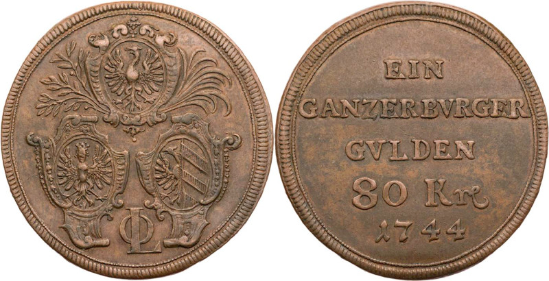 NÜRNBERG STADT
 Losungs-Bürgergulden zu 80 Kreuzern 1744 Stempel v. P P. Werner...