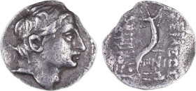 Seleukid Kings of Syria
Demetrios I Soter 162-150 BC, AR Drachm, 17 mm, 2.34 g. Small flan chipping above forehead.