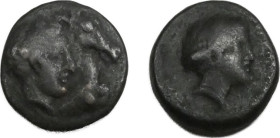 Thessaly, Gyrton
Circa 340's-330's BC. Æ Dichalkon. The Hero Gyrton, to the left of the head of a bridled horse to right. Rev. GURTWNIWN (on right do...