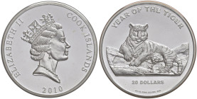 ISOLE COOK Elisabetta II (1952-2022) 20 Dollari 2010 anno della tigre - KM manca AG (g 624,00) R

FDC