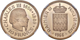 MONACO Ranieri III (1949-2005) 10 Franchi 1966 Essai - KM E57 AU In slab n° 5789028-010

PF 69 ULTRA CAMEO