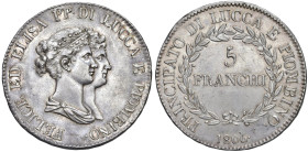LUCCA Elisa e Filippo Bonaparte (1805-1814) 5 Franchi 1806 F - Gig. 3 AG (g 25,00) RR Minimi hairlines.

M. di SPL