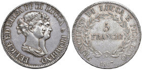 LUCCA Elisa e Filippo Bonaparte (1805-1814) 5 Franchi 1807 F - Gig. 4 AG (g 25,00)

qFDC