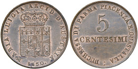 PARMA Maria Luigia d'Austria (1815-1847) 5 Centesimi 1830 - Gig. 14 CU (g 10,08) Zone di rame rosso.

FDC