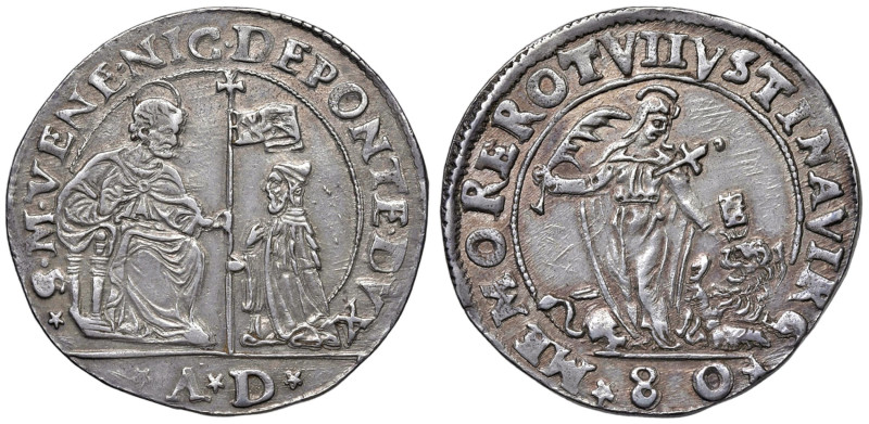VENEZIA Nicolò da Ponte (1578-1585) Mezza giustina da 80 soldi sigla AD - Pao. 5...