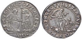 VENEZIA Nicolò da Ponte (1578-1585) Mezza giustina da 80 soldi sigla AD - Pao. 5 AG (g 17,92) 

SPL