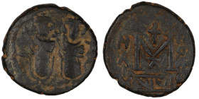 Justin II. and Sophia. (565-578 AD). Follis. (19mm, 5,32g) Nicomedia. Obv: Justin II. and Sophia enthroned facing. Rev: ANNO / M.