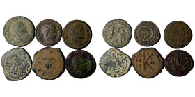 Lot of 6 roman and byzantine coins (Diocletian, Constantinus I., Licinius I., Maurice Tiberius, arab-byzantine)