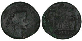 Augustus. (10-6 BC). As. (23mm, 10,43g) Rome. Obv: CSAR PONT MAX. laureate bust of Augustus right. Rev: ROM ET AVG. Altar of the three Gauls in Lugdun...