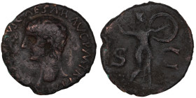 Claudius. (50-54 AD). As. (25mm, 8,18g) Rome. Obv: TI CLAVDIVS CSAR AVG P M TR P IMP P P. draped bust of Claudius left. Rev: Minerva standing right ho...