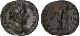 Marcus Aurelius. (175 AD). Sesterz. (31mm, 28,33g) Rome. Obv: M ANTONINVS AVG TRP XXIX. laureate bust of Marcus Aurelius right. Rev: IMP VII COS III. ...