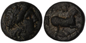 Mysia. undefined. (4.-2. Century BC) Bronze . (8mm, 0,66g) Obv: female head right. Rev: horse right over caduceus.