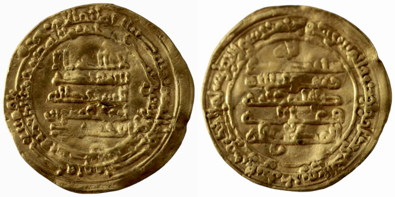 GOLD - Abu'l-Qasim Unujur. AH 334-349 / AD 946-960. AV Dinar. Filastin mint. Dat...