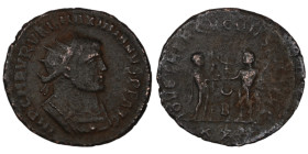 Maximianus. (286-305 AD). Antoninian. (18mm, 2,88g) Antioch. Obv: IMP C M AVR VAL MAXIMIANVS P F AVG. radiate cuirassed bust of Maximianus right. Rev:...
