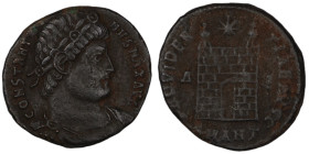 Constantinus I. (307-337 AD). Follis. (18mm, 2,88g) Antioch. Obv: CONSTANTINVS AVG. laureate bust of Constantinus right. Rev: PROVIDENTI AVGG. Campgat...
