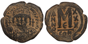 Justinian I. (527-565 AD) Follis. (32mm, 16,58g) Constantinople. Obv: crowned bust facing holding globus cruciger. Rev: ANNO M.