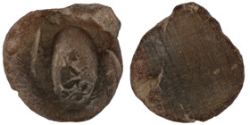 ancient seal impression. sealing wax. (16mm, 1,52g) Tyche seated right holding corn ears, getting crowned by Nike.