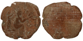 ancient seal impression. sealing wax. (25mm, 4,01g) Tyche seated right holding corn ears, getting crowned by Nike.