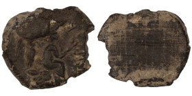ancient seal impression. sealing wax. (25mm, 3,17g) Tyche seated right holding corn ears, getting crowned by Nike.
