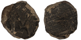 ancient seal impression. sealing wax. (20mm, 2,83g) Tyche seated right holding corn ears, getting crowned by Nike.