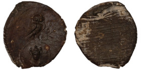 ancient seal impression. sealing wax. (20mm, 1,41g) owl seated right on wreath ; bust within. corn ear above.