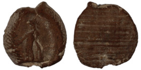 ancient seal impression. sealing wax. (11mm, 0,57g) figure standing left.
