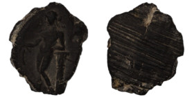 ancient seal impression. sealing wax. (13mm, 0,29g) figure standing left.