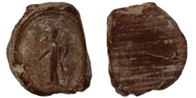 ancient seal impression. sealing wax. (12mm, 0,63g) figure standing left.