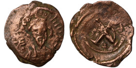 Phocas. (602-610 AD). Decanummium. (21mm, 2,04g). Carthage mint. Obv: crowned bust facing. Rev: large X.